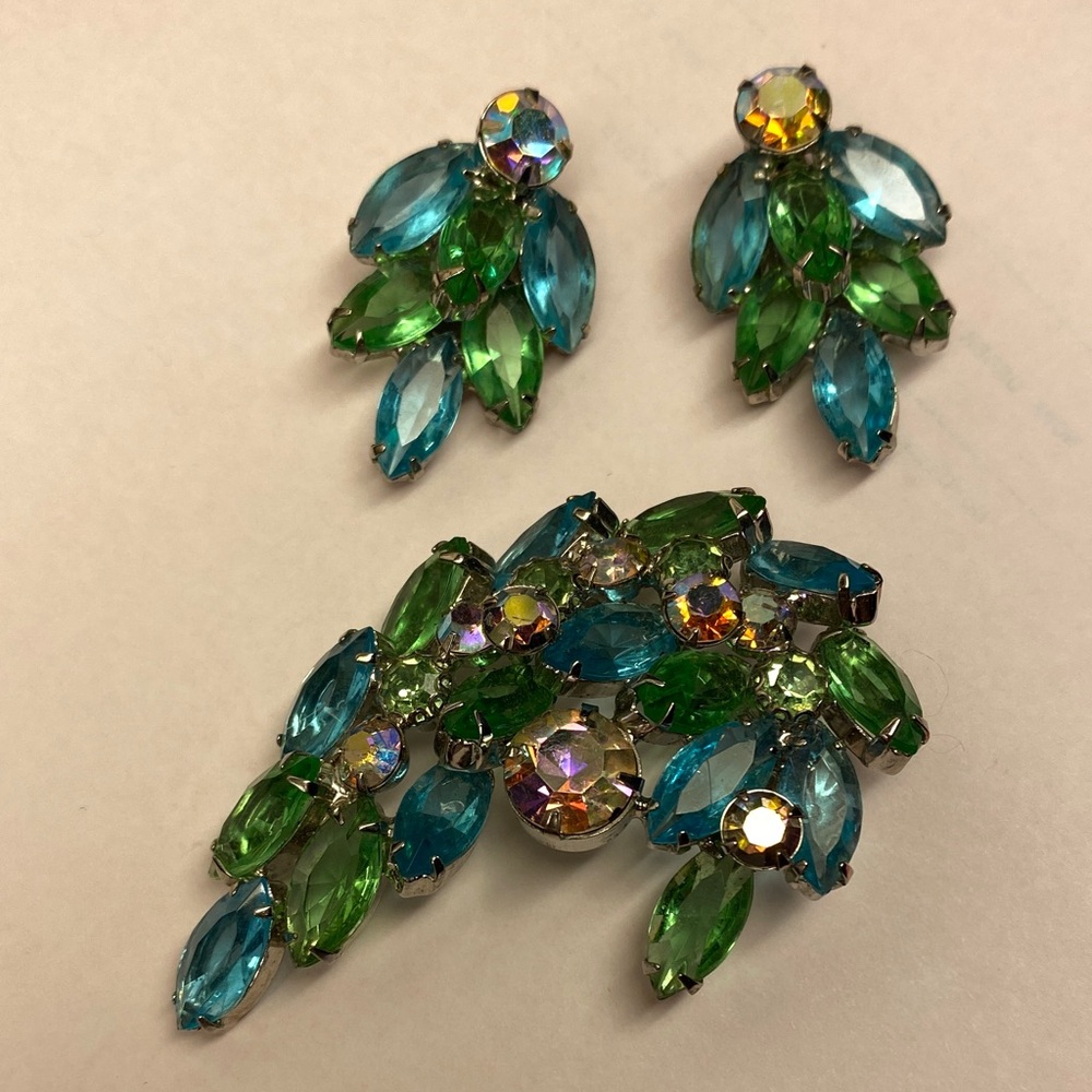 Vintage Rhinestone Brooch & Earring Set